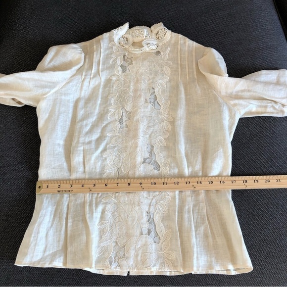 VINTAGE ivory linen lace Coquette Romantic blouse S - Picture 7 of 10
